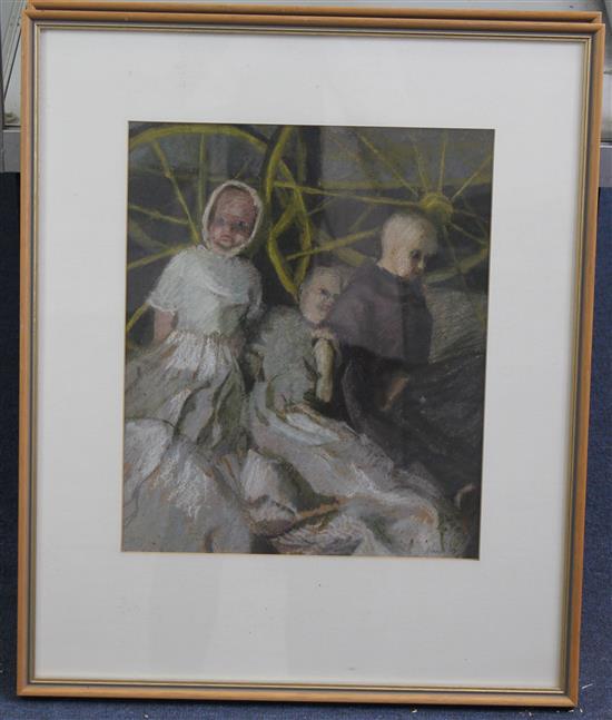 Diana Low (1911-1975) Victorian wax dolls, 14.25 x 12in.